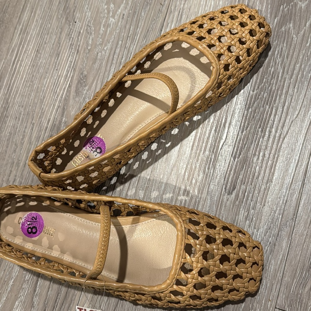 Leather raffia ballet flats